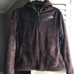 North face chocolate brown fleece jacket, size L